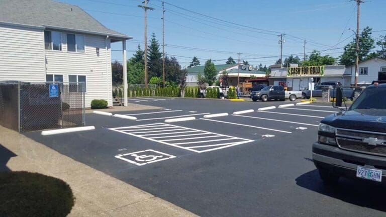 Newly paved, marked and painted commercial parking lot